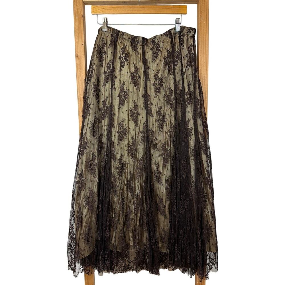 Vintage 90's Karen Kane Brown Lace Overlay Long Skirt Size 2X Plus Made in USA
